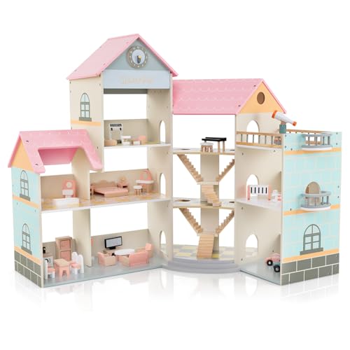 COSTWAY Puppenhaus Holz, Dollhouse 94 cm Hoch mit 41 Möbelstücken und Zubehör, Puppenvilla mit 6 Zimmern & Terrasse & Garage, Puppenstube Geschenk für Kinder ab 3 Jahren COSTWAY Puppenhaus Holz, Dollhouse 94 cm Hoch mit 41 Möbelstücken und Zubehör, Puppenvilla mit 6 Zimmern & Terrasse & Garage, Puppenstube Geschenk für Kinder ab 3 Jahren von COSTWAY