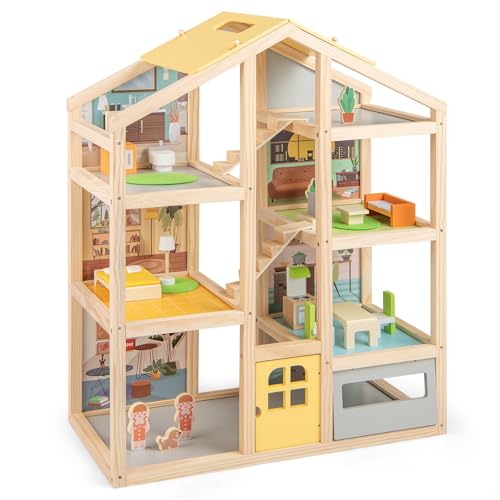 COSTWAY Puppenhaus Holz, Traumvilla mit Möbelstücken & Figuren, Kinder Dollhouse mit Garage & öffnbarer Tür, DIY-Traumhaus Puppenvilla für Mädchen & Jungen ab 2 Jahren COSTWAY Puppenhaus Holz, Traumvilla mit Möbelstücken & Figuren, Kinder Dollhouse mit Garage & öffnbarer Tür, DIY-Traumhaus Puppenvilla für Mädchen & Jungen ab 2 Jahren von COSTWAY