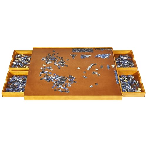 COSTWAY Puzzletisch mit 4 Schubladen, Puzzleplateau für bis zu 1000-1500 Teile Puzzles, Puzzle Board Holz, Puzzlebrett mit ebener Arbeitsoberfläche, 80 x 65 cm von COSTWAY