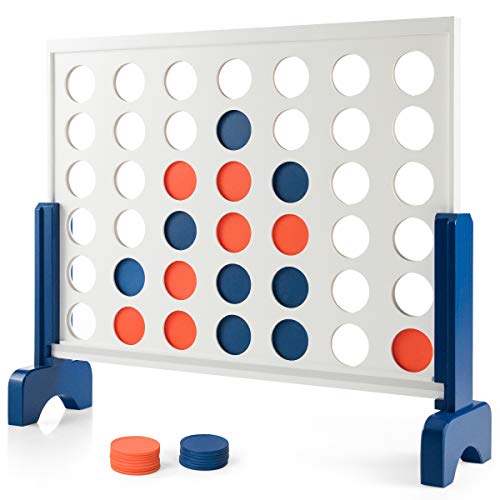 COSTWAY Riesiges 4 Gewinnt Spielset Holzrahmen inkl. 42 Jumbo Ringen und Schieberegler zum schnellen Neustart, Vier in Einer Reihe Spiel Spielbrett 83,5 x 71,5 cm (blau und weiß) von COSTWAY