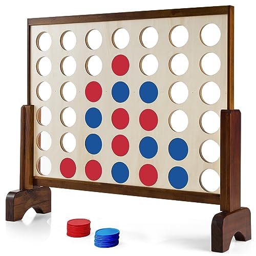 COSTWAY Riesiges 4 Gewinnt Spielset Holzrahmen inkl. 42 Jumbo Ringen und Schieberegler zum schnellen Neustart, Vier in Einer Reihe Spiel Spielbrett 83,5 x 71,5 cm (braun und beige) von COSTWAY