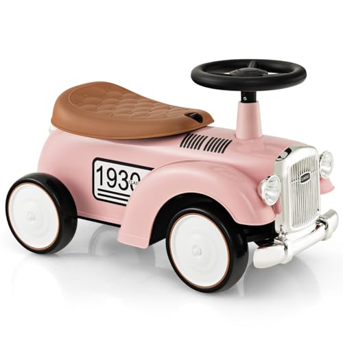 COSTWAY Rutschauto, Rutscherfahrzeug mit Stauraum & Kippschutz, Kinderfahrzeug mit Lenkrad & Sound, Rutscher Auto für Kinder ab 1 Jahr, 58 x 27 x 34 cm (Rosa) von COSTWAY