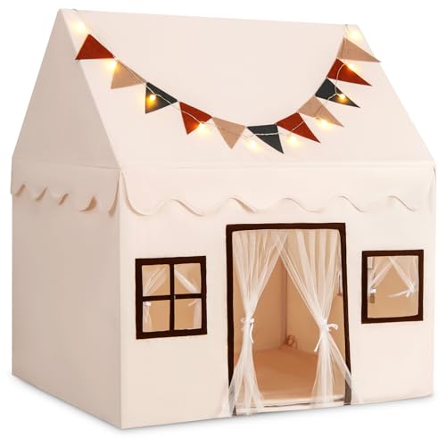 COSTWAY Spielhaus Kinder Indoor, Kinderzelt mit Matte und Lichtern, Spielzelt für Drinnen, Kinderspielhaus ab 3 Jahren für Kinderzimmer, Spielzimmer, Party von COSTWAY