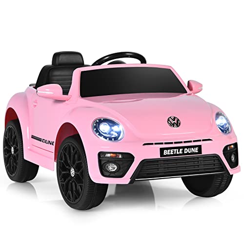 COSTWAY VW Beetle Elektroauto für Kinder, Kinderauto Elektro mit Musik und 2 Beleuchtungsmodi, inkl. 2,4G Fernbedienung, Elektrofahrzeuge für Kinder ab 3 Jahre (Rosa) von COSTWAY