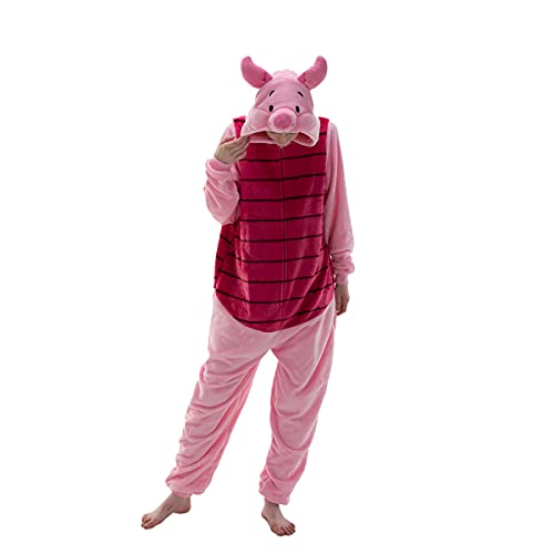 COSUSKET Eng anliegender Einteiler für Erwachsene, Unisex, Flanell, Cosplay, Tier, Einteiler, Halloween-Kostüm, Nachtwäsche, Homewear, Rosa, Größe S von COSUSKET