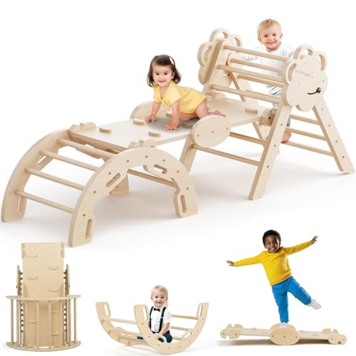 COSYLAND 8-in-1 Klettergerüst Set - Indoor Kletterdreieck, Kletterbogen und Rutsche für Kinder - Indoor Spielplatz - 18 Monaten - 6 Jahre von COSYLAND