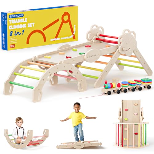 COSYLAND Klettergerüst Indoor L – Großes Kletterdreieck Set mit Kletterbogen & Rutsche – 8-in-1 Massivholz-Spielplatz für Kinder ab 18 Monaten – Warmfarben COSYLAND Klettergerüst Indoor L – Großes Kletterdreieck Set mit Kletterbogen & Rutsche – 8-in-1 Massivholz-Spielplatz für Kinder ab 18 Monaten – Warmfarben von COSYLAND