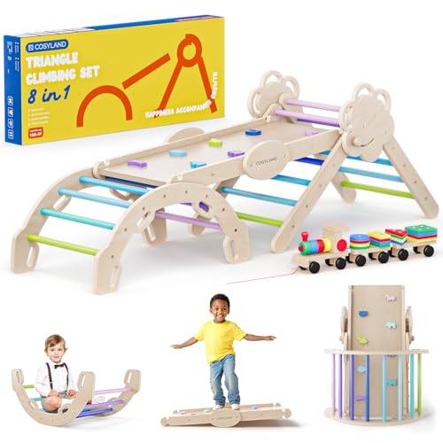 COSYLAND Klettergerüst Indoor L - Montessori Indoor Spielset mit Kletterbogen & Rutsche -8-in-1 Massivholz-Spielplatz - Kletterbogen ab 1 Jahr - Kühle Farbtöne COSYLAND Klettergerüst Indoor L - Montessori Indoor Spielset mit Kletterbogen & Rutsche -8-in-1 Massivholz-Spielplatz - Kletterbogen ab 1 Jahr - Kühle Farbtöne von COSYLAND