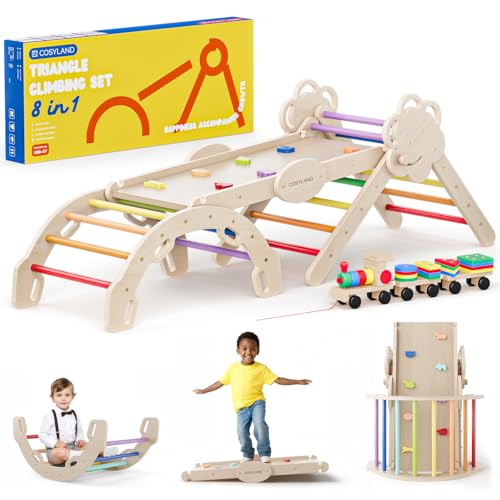 COSYLAND Klettergerüst Indoor L - Montessori Indoor Spielset mit Kletterbogen & Rutsche -8-in-1 Massivholz-Spielplatz - Kletterbogen ab 1 Jahr - Regenbogenfarben COSYLAND Klettergerüst Indoor L - Montessori Indoor Spielset mit Kletterbogen & Rutsche -8-in-1 Massivholz-Spielplatz - Kletterbogen ab 1 Jahr - Regenbogenfarben von COSYLAND