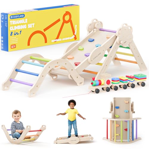 COSYLAND Klettergerüst Indoor M – Großes Kletterdreieck Set mit Kletterbogen & Rutsche – 8-in-1 Massivholz-Spielplatz für Kinder ab 18 Monaten – Regenbogenfarben COSYLAND Klettergerüst Indoor M – Großes Kletterdreieck Set mit Kletterbogen & Rutsche – 8-in-1 Massivholz-Spielplatz für Kinder ab 18 Monaten – Regenbogenfarben von COSYLAND