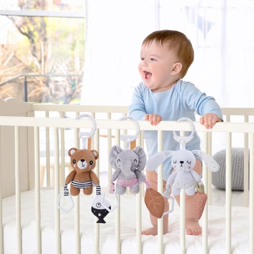 COTTONBEBE Spieluhr Baby Einschlafhilfe, Plüschtier Spielzeug mit weiche Wiegenlied für 0+ Monaten Mädchen Junge, Perfektes Baby Geschenk (Hase-Bär-Elefanten) von COTTONBEBE