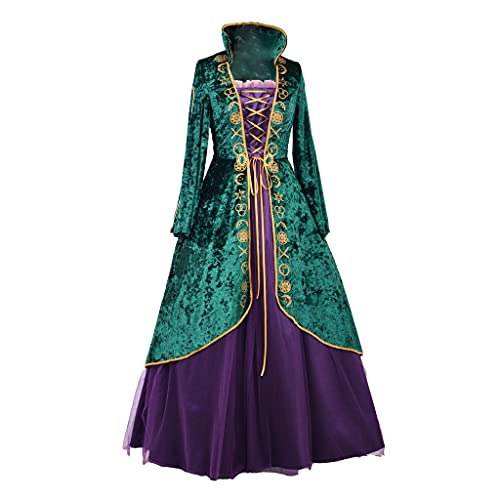 COUCOU Age Damen Anzug für Winifred Sanderson Cosplay Kostüm Halloween Hexe Kostüm Mittelalter Kleid Grün, Frauen-L von COUCOU Age