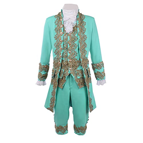 COUCOU Age Viktorianisches Kostüm Herren Rokoko Kostüm Anzug Jacke Weste Prinz Cosplay Halloween (M, Cyan) von COUCOU Age