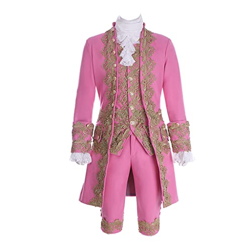 COUCOU Age Viktorianisches Kostüm Herren Rokoko Kostüm Anzug Jacke Weste Prinz Cosplay Halloween (S, Rosa) von COUCOU Age