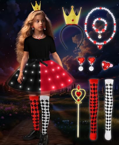 COYBTO Halloween Kostüm Kinder, Rot Schwarz Leuchtend Teufel Tutu Rock mit Stirnband, Halskette, Zauberstab, Cosplay Kostüm Kleid für Halloween, Karneval, Mottopartys (3–6 Jahre) von COYBTO