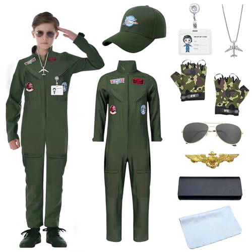 COYBTO Pilot Kostüm Kinder, Flieger Kostüm mit Hut Camouflage Handschuhen Pilotenbrille, Kampfjet Pilot Kostüm Faschingskostüme, Pilot Jumpsuit Piloten Kostüm für Cosplay Karneval Rollenspiel (150) COYBTO Pilot Kostüm Kinder, Flieger Kostüm mit Hut Camouflage Handschuhen Pilotenbrille, Kampfjet Pilot Kostüm Faschingskostüme, Pilot Jumpsuit Piloten Kostüm für Cosplay Karneval Rollenspiel (150) von COYBTO