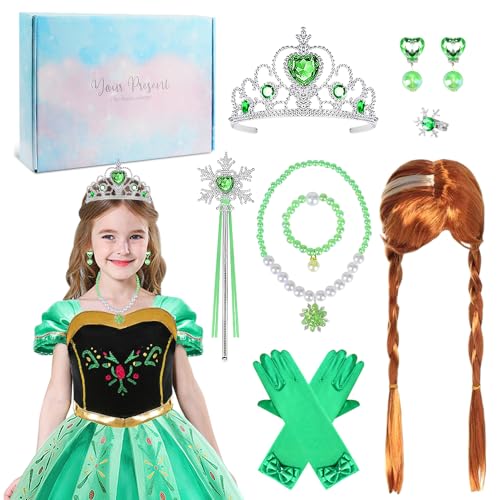 COYBTO Prinzessin Kostüme Zubehör Set,Anna Kinder Schmuckset Mädchen,Prinzessin Set Anna,Mädchen Dress up Zubehör mit Perücke Halskette Handtasche,Geschenke für Mädchen Kinder Party Geburtstag Kostüm von COYBTO