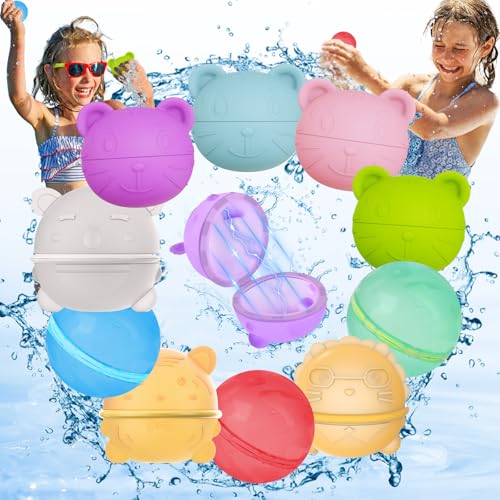 COZCLAM 10 Stück Wasserbomben Wiederverwendbar, Wasserbomben Selbstschließend, Einfaches & schnelles Befüllen, Silikon Wasserballons Pool Spielzeug, Poolparty & Wasserpark für Kinder, Erwachsene von COZCLAM