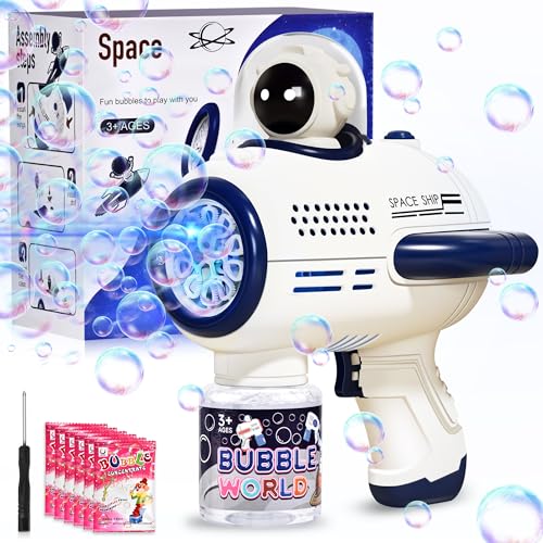 COZCLAM Seifenblasenpistole Kinder, Seifenblasenmaschine 10000+ Blasen/Min mit 100ML Seifenblasen Flüssigkeit und 6 Seifenblasenkonzentrat, Bubble Machine Blasenspielzeug für Kinder, Geburtstag, Party von COZCLAM