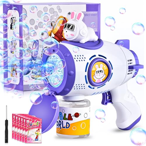 COZCLAM Seifenblasenpistole Kinder, Seifenblasenmaschine 10000+ Blasen/Min mit 100ML Seifenblasen Flüssigkeit und 6 Seifenblasenkonzentrat, Bubble Machine Blasenspielzeug für Kinder, Geburtstag, Party von COZCLAM