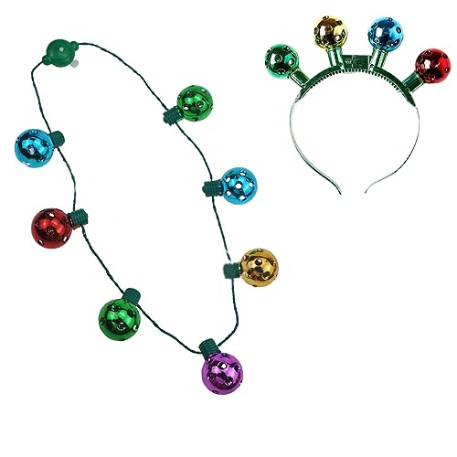 CPAOWEHF 2-teiliges Weihnachts-LED-Stirnband-Halsketten-Set, Festival-Party-Kopfschmuck, Glocken, Kopfreif, Party-Requisiten, Kostümzubehör von CPAOWEHF