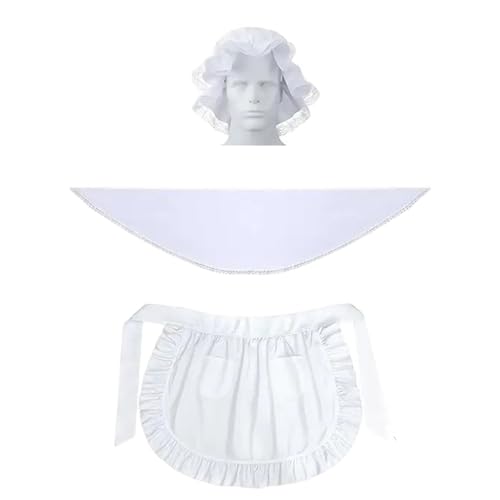 CPAOWEHF 3 PCs Kolonialschürze Pilger Kostüm Set Colonial Kostüm Set White Mobs Caps Halbschürze Für Mädchen Maid Kostüm Cosplay von CPAOWEHF