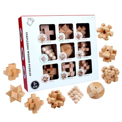 CPAOWEHF 9Pcs 3D Holz Gehirne Teaser Puzzle Entfernen Schlösser Spielzeug Entwicklung Lernen Spielzeug Geschenk Für Jungen Und Mädchen von CPAOWEHF