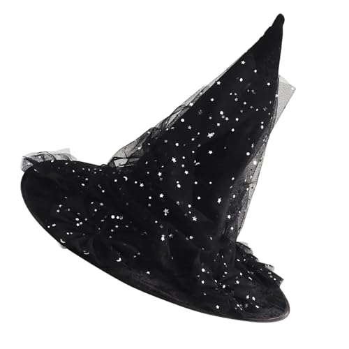 CPAOWEHF Cooler Hexenhut Mit Star Tulle Für Frauen Männer Teenager Für Halloween Party Spitze Sheer Retro Wizard Cosplay von CPAOWEHF