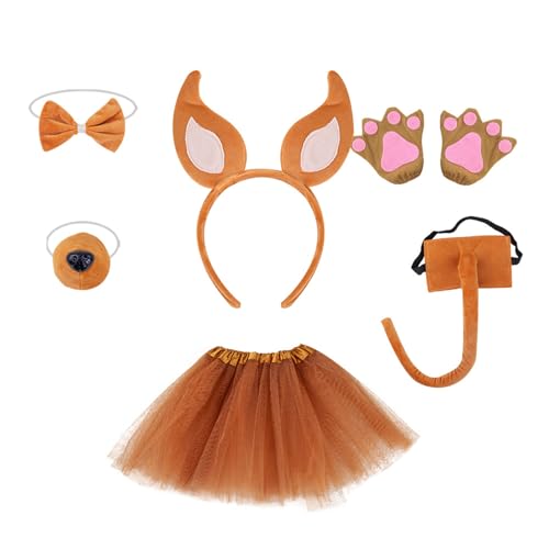 CPAOWEHF Fuchs-Ohren-Haarreif, Plüschschwanz, Fliege, Hunde, falsche Nase, Haarreifen-Set, Tiere, Cosplay-Kostüm-Set für Halloween von CPAOWEHF