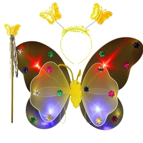 CPAOWEHF LED Feenflügel Prinzessin Feenkostüm Set Leuchtende Feenflügel Kostüm Mädchen Fee Schmetterling Flügel Stirnband von CPAOWEHF