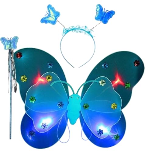 CPAOWEHF LED Feenflügel Prinzessin Feenkostüm Set Leuchtende Feenflügel Kostüm Mädchen Fee Schmetterling Flügel Stirnband von CPAOWEHF