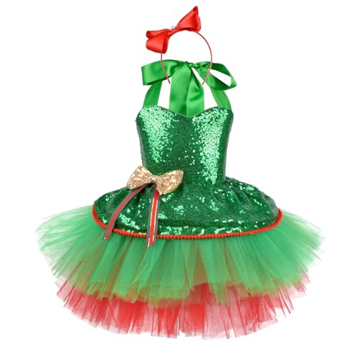 CPAOWEHF Mädchen Weihnachtskostüm Mit Sequis Kleid Und Stirnband Für Mädchen Weihnachten Geburtstag Halloween Prinzessin Dress Up Outfits von CPAOWEHF