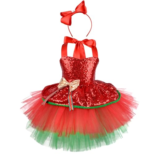 CPAOWEHF Mädchen Weihnachtskostüm Mit Sequis Kleid Und Stirnband Für Mädchen Weihnachten Geburtstag Halloween Prinzessin Dress Up Outfits von CPAOWEHF