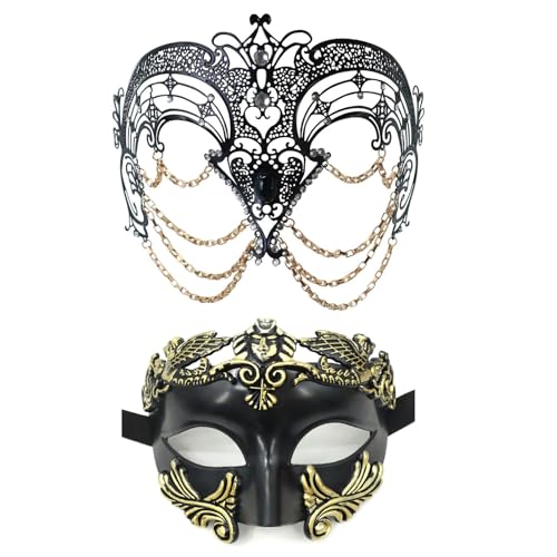 CPAOWEHF Metallkette Masquerade Maske Paar Maskerade Maske Halbgesichtsmaske Maskerade Augenmaske Für Halloween Masquerade Cosplay von CPAOWEHF