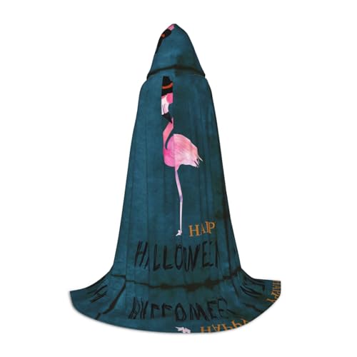 CPEOWZL Halloween Flamingo Hexenhut Druck Kapuzenumhang für Jugendliche Unisex Weihnachten Halloween Hexenparty von CPEOWZL