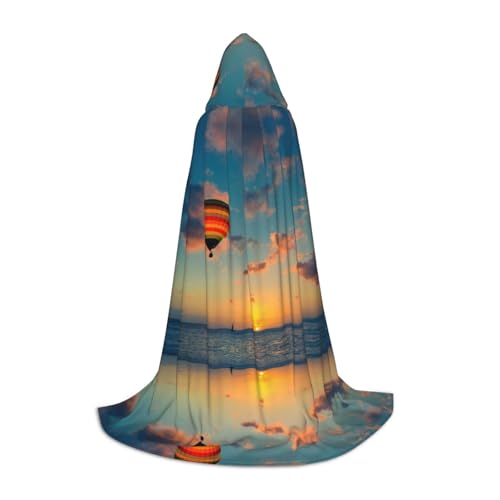 CPEOWZL Kapuzenumhang mit Heißluftballon, Sonnenuntergang, für Teenager, Unisex, Weihnachten, Halloween, Hexenparty von CPEOWZL