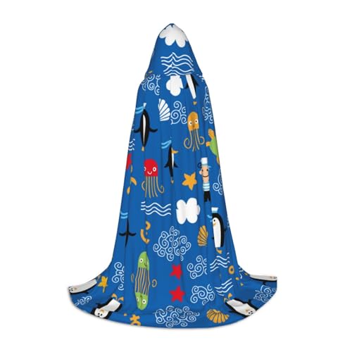 CPEOWZL Kapuzenumhang mit Pinguin-Schildkröten-Druck, für Teenager, Unisex, Weihnachten, Halloween, Hexenparty von CPEOWZL