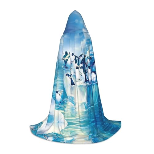 CPEOWZL Kapuzenumhang mit Pinguine auf Eisberg, für Teenager, Unisex, Weihnachten, Halloween, Hexenparty von CPEOWZL