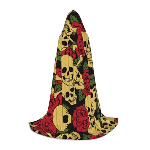 CPEOWZL Kapuzenumhang mit Rosen- und Totenkopf-Aufdruck, für Teenager, Unisex, Weihnachten, Halloween, Hexenparty von CPEOWZL