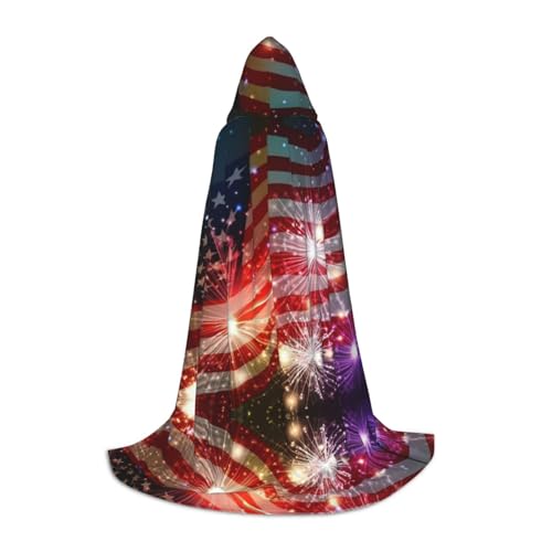 CPEOWZL Kapuzenumhang mit amerikanischer Flagge, Feuerwerk, für Teenager, Unisex, Weihnachten, Halloween, Hexenparty von CPEOWZL