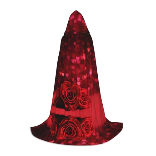 CPEOWZL Kapuzenumhang mit rotem Herz-Rosen-Druck, für Teenager, Unisex, Weihnachten, Halloween, Hexenparty von CPEOWZL