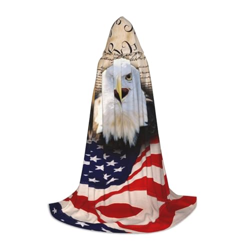 CPEOWZL Patriotischer Weißkopfseeadler mit amerikanischer Flagge, Kapuzenumhang für Teenager, Unisex, Weihnachten, Halloween, Hexenparty von CPEOWZL