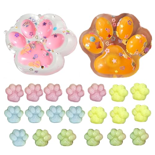 22 Stück Cat Paw Squishy, Taba Squishy Paw, Katzenpfoten Squishy, Süße Katzenpfote Aus Silikon, Squishy Cat Paw Squeeze Toys Zum Stressabbau (2 Transparent Zufällige Farbe+20 Mini Katzenkrallen) von CPRNQY