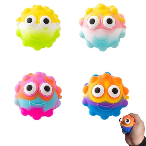 4 Stück Stressball Kinder, Wutball für Kinder, Knautschball, Antistressball, Wutball für Kinder, Lustige Gesichter Softball, Push Bubble Sensorisches Squeeze Spielzeug zum Entspannen von CPRNQY