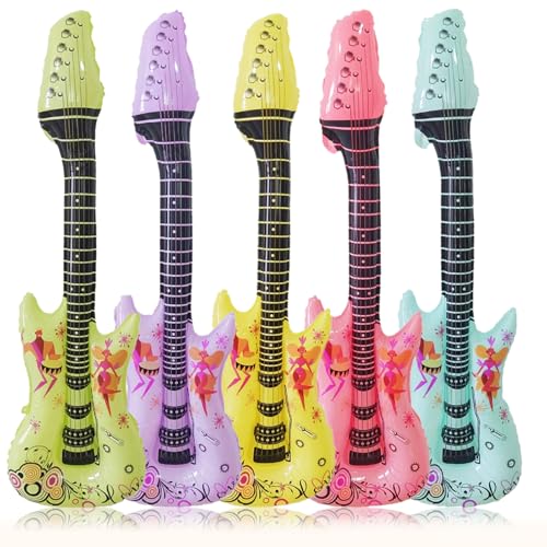 5 Stück 117cm*33cm Luftgitarren Zum Aufblasen, Aufblasbare Gitarre, Luftgitarre, Gitarre Aufblasbar, Party Accessories für Kinder Und Erwachsene, Mottopartys, Rock Party, Karneval und Fasching von CPRNQY