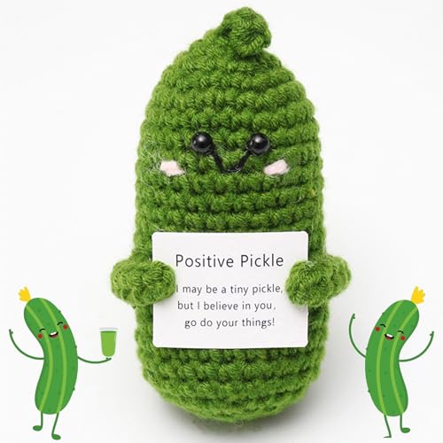 CPRNQY Emotional Support Pickle, Emotional Support, Gurke, Handgemachte Plüsch Strickpuppe mit Positiver Karte, Lustig Dekor Kleine Geschenke für Freunde, Ermutigung Geschenke für Freundin von CPRNQY