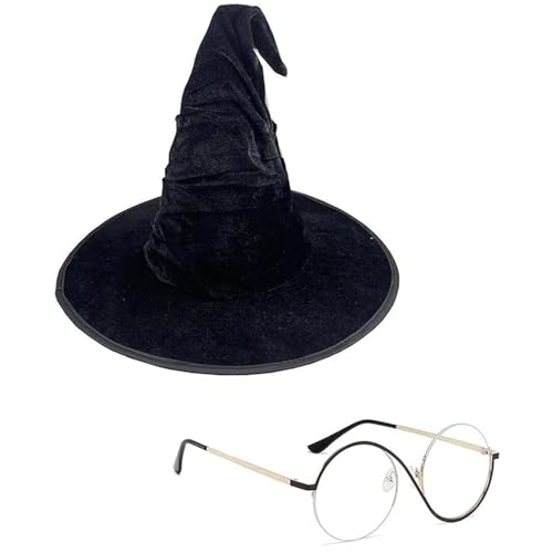 Hexenhut Damen, Hexen Kostüm Damen Set, 1 Schwarze Goldene Asymmetrische Brille und 1 Raffinierter Hexenhut, Halloween Karneval Cosplay Party Zubehör, Ideal für Partys Hexenhut Damen, Hexen Kostüm Damen Set, 1 Schwarze Goldene Asymmetrische Brille und 1 Raffinierter Hexenhut, Halloween Karneval Cosplay Party Zubehör, Ideal für Partys von CPRNQY