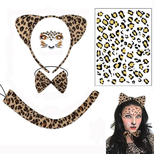 CPRNQY Leoparden Ohren, Leoparden Kostüm Damen, Leoparden Oberteil Damen, 5 Stück Leoparden Kostüm Damen Leopard Kostüm Kinder, für Kinder Karneval Fasching Halloween Party von CPRNQY