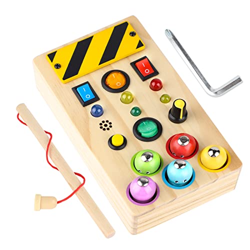 CPROSP Busy Board ab 1 Jahr , Spielzeug ab 1 Jahr, Montessori Angelspiel Kinder, Holzspielzeug, Lichtschalterspielzeug für Kinder, Vorschul Lernspielzeug, 2 Batterie Nicht Enthaltet von CPROSP