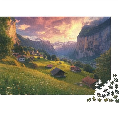 1000 Teile Erwachsenenpuzzle Lauterbrunnen Village, Switzerland 1000 Teile Holzpuzzle - Einzigartige, Ungewöhnliche Puzzles Mit Geformten Teilen 1000pcs (75x50cm) von CPXSEMAZA